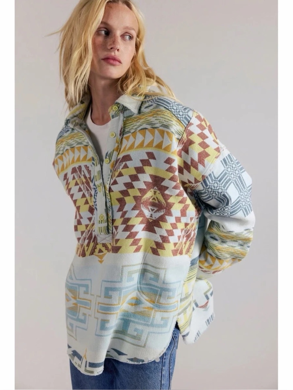 NWT Free People We The Free Arizona Sky Pullover Dandelion Combo Aztec Shacket S